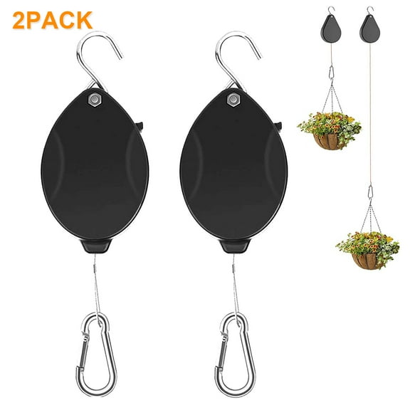Prociv Upgraded Retractable Plant Hanger,Plant Pulleys for Hanging Plants,Auto Lock,Heavy Duty, Adjustable Hook for Garden Baskets Pots,Birds Feeder, 2 Pack