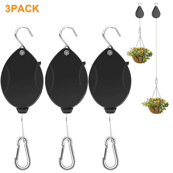 Prociv Upgraded Retractable Plant Hanger,Plant Pulleys for Hanging Plants,Auto Lock,Heavy Duty, Adjustable Hook for Garden Baskets Pots,Birds Feeder, 3 Pack