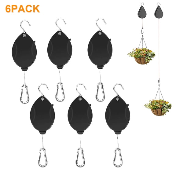 Prociv Upgraded Retractable Plant Hanger,Plant Pulleys for Hanging Plants,Auto Lock,Heavy Duty, Adjustable Hook for Garden Baskets Pots,Birds Feeder, 6 Pack