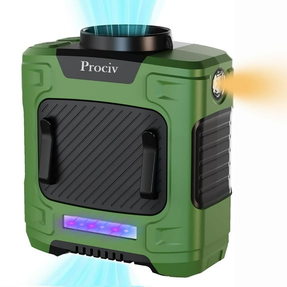 Prociv Waist Fan - Portable Clip Fan with 10000mAh Battery, 24-Hour Working Time, LED SOS Light - 3 Speeds, 15500RPM Strong Airflow - Neck Fan for Jobsite, Farming, Fishing(Green)