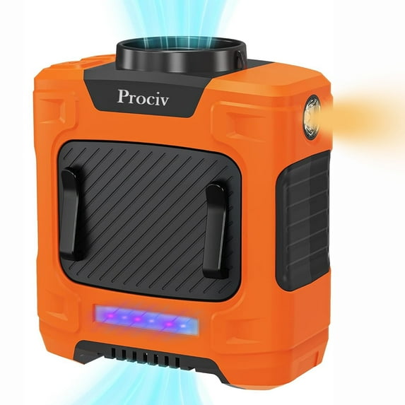 Prociv Waist Fan - Portable Clip Fan with 10000mAh Battery, 24-Hour Working Time, LED SOS Light - 3 Speeds, 15500RPM Strong Airflow - Neck Fan for Jobsite, Farming, Fishing(Orange)