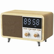Prociv Wooden Retro Radio Wireless/USB/TF Card Playback, FM Radio, Stereo Speakers, Alarm Clock & Digital Display - Perfect for Home and Outdoor Use