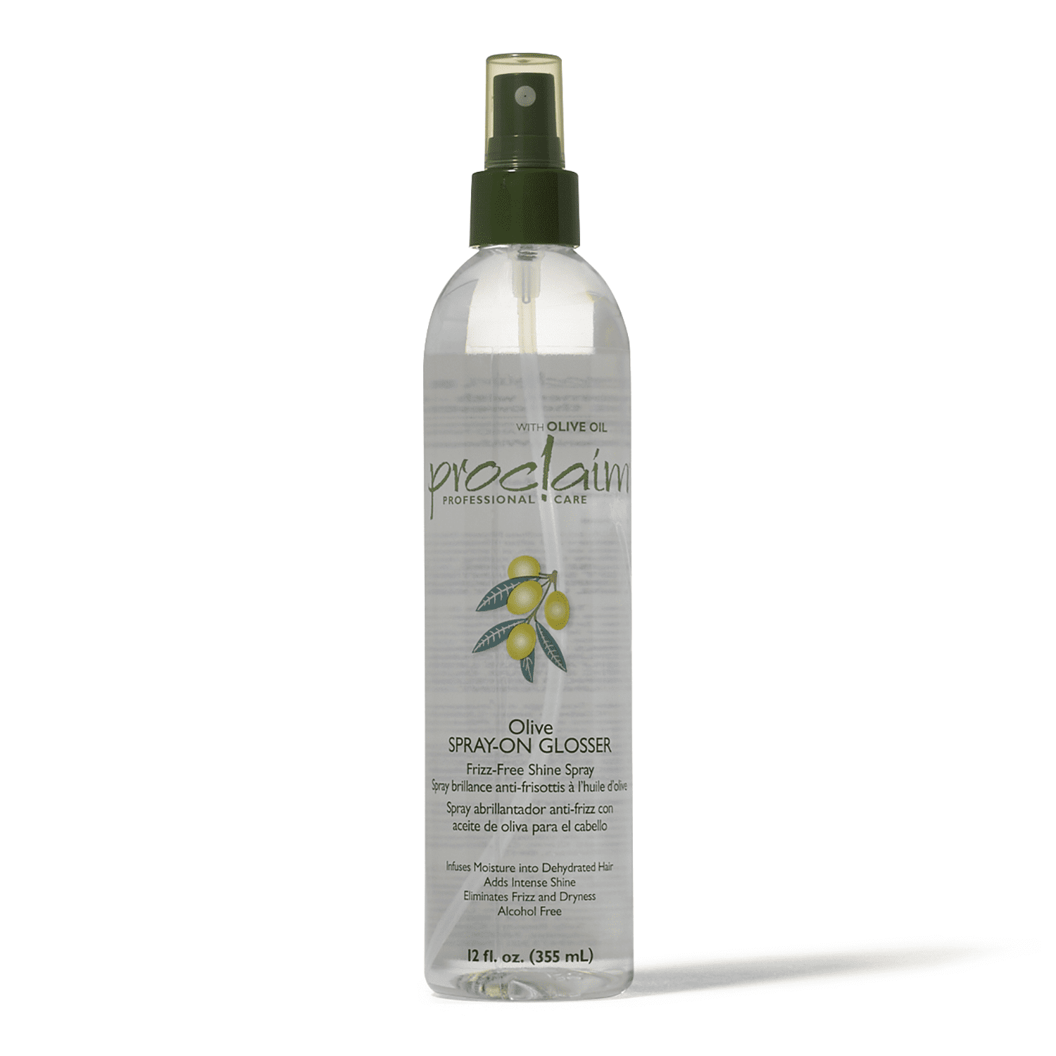 Proclaim Olive Spray On Glosser Detangling Smoothing Anti frizz Relaxed or Permed Hair Paraben free Sulfate Free Enhances Color