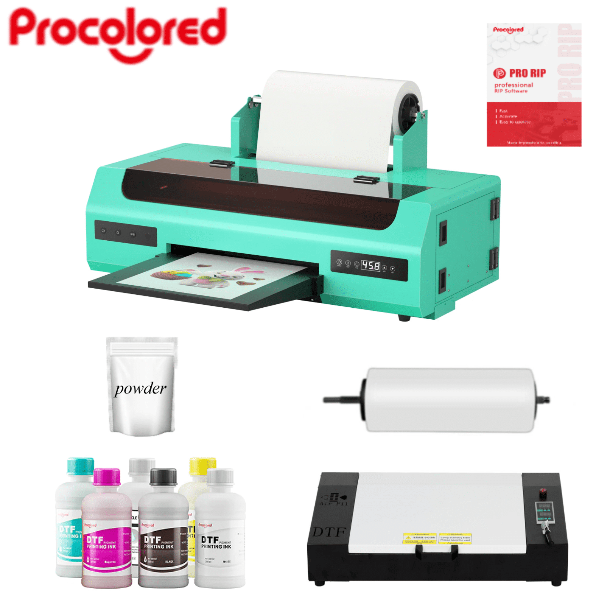 Procoloredfun L1800 DTF Printer, Direct to Film Printer for Heat Transfer,  DTF Single Sheet T-Shirt Printer Machine for Dark and Light Clothing Blue  (with Oven) : : Office Products
