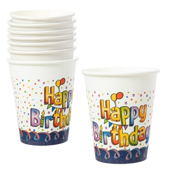 Procos Happy Birthday Paper Cups – 8 fl oz FSC-Certified Disposable Cups