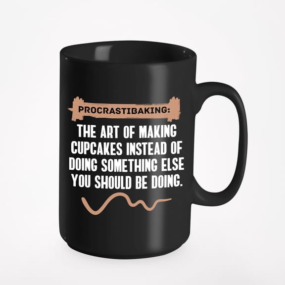 Procrastibaking, Art of Making Cupcakes, Black 15oz Ceramic Mug