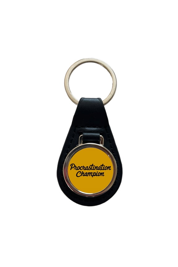 Procrastination Champion Funny Metal Black Leather Keychain