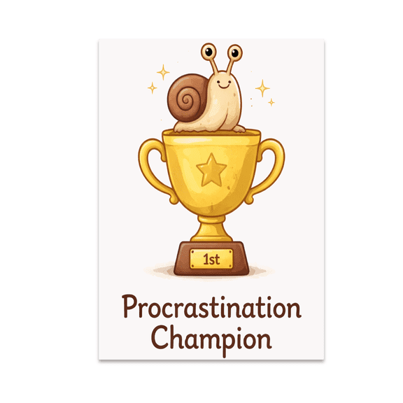 Procrastination Champion Trophy Art - Home Office Decor - 13x19 Poster Print