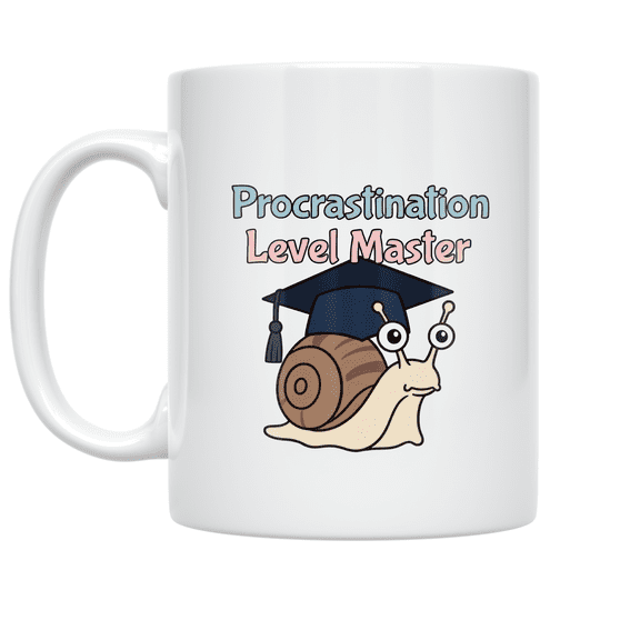 Procrastination Level Master Snail Design - Student Motivation - 11 oz Ceramic Coffee Mug
