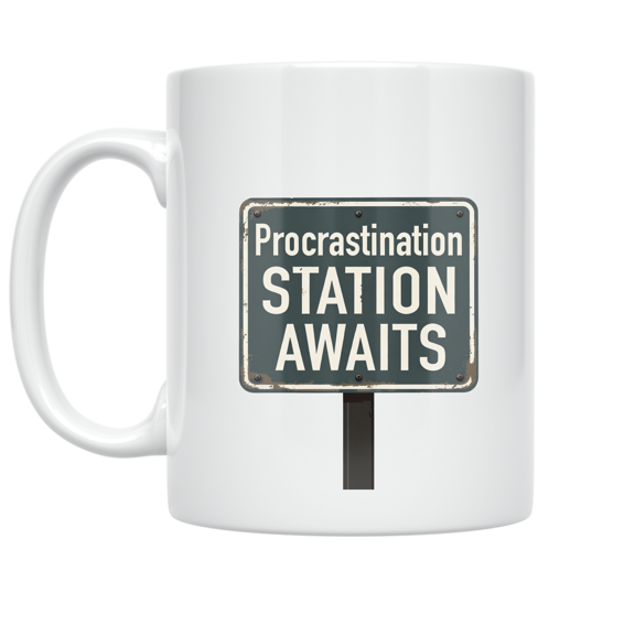 Procrastination Station Awaits - Procrastination Humor Enthusiast - 11 oz Ceramic Coffee Mug