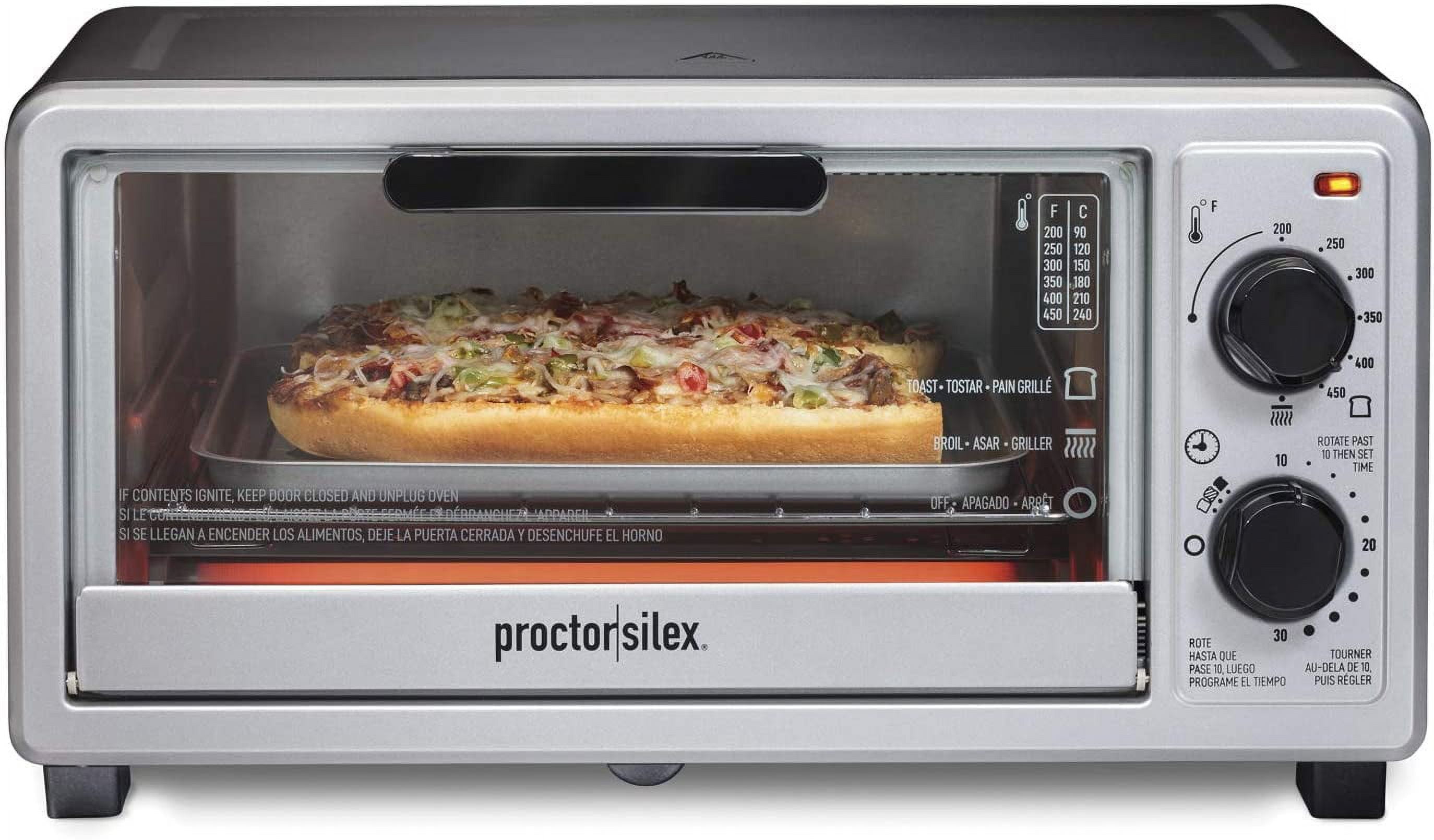 Proctor Silex Black and Silver 4-Slice Toaster Oven Broiler