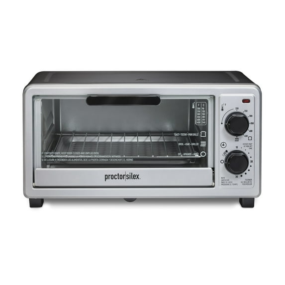 Proctor Silex 4 Slice Countertop Toaster Oven Broiler, Black and Silver