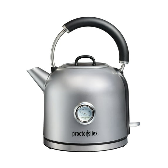 Proctor Silex Electric Dome Kettle, Tea & Water Kettle with Temperature Gauge, 1.7L, Stainless Steel