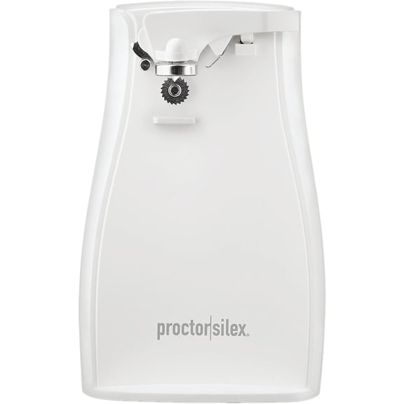 Proctor Silex Power Electric Automatic Can Opener with Knife Sharpener, Twist-off Easy-Clean Lever, Cord Storage, White (75224F)