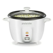 Proctor Silex 10 Cup Rice Cooker & Food Steamer with Steam & Rinse Basket, White