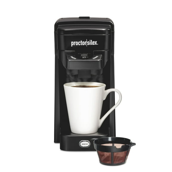 Proctor Silex Single Serve Coffee Maker, Compatible with Ground Coffee & Pods, Matte Black