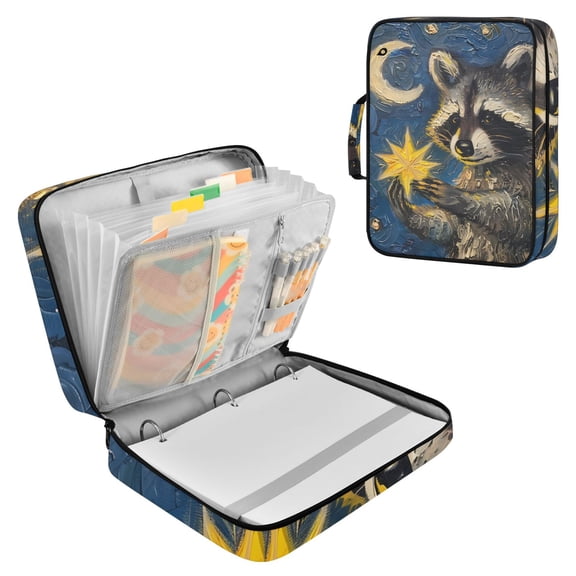 Procyon Lotor in Starry Night Style Accordion File Organizer Expanding File Folder 3-Ring Binder Bag 500 Sheets A4 Size