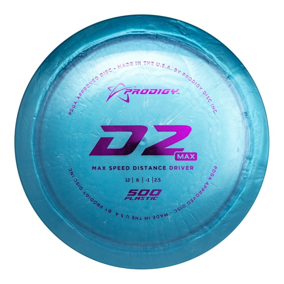 Prodigy Disc 500 D2 Max Driver | Overstable Disc Golf Distance Driver | Slimmer, Fast Profile | Faster & More Glide Than D2 | Great for Max Distance Shots | Colors May Vary (170-174g)