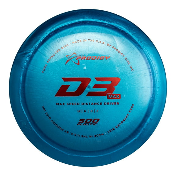 Prodigy Disc 500 D3 Max Driver | Understable Disc Golf Distance Driver | Faster & More Glide Than D3 | Slim, Shallow Profile for Fast Flight | Extremely Durable | Colors May Vary (170-174g)