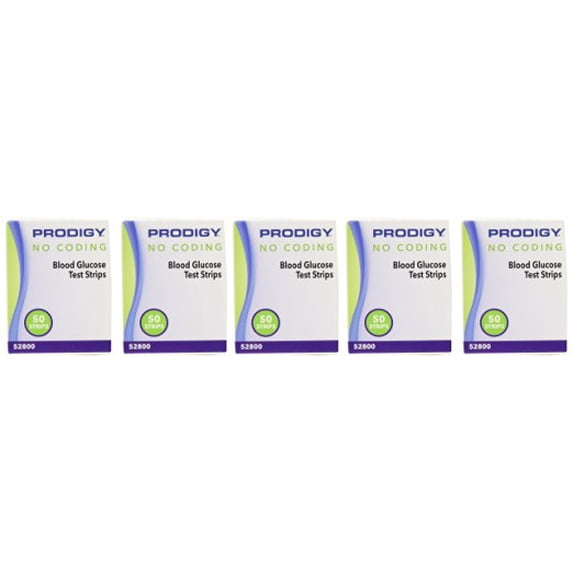 PRODIGY No Coding Blood Glucose Test Strips, box of 50, 5 pack for diabetic supplies