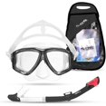 thumbnail image 1 of Prodive Premium Dry Top Snorkel Set - Impact Resistant Tempered Glass Diving Mask - Watertight and Anti-Fog Lens - Easy Adjustable Strap - Waterproof Gear Bag Included (Black, Kids), 1 of 6