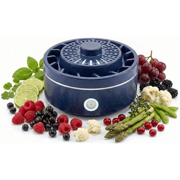Produce Cleaner with Vortex and High-Frequency Vibration, Portable Fruit and Vegetable Washing Machine, OH-ion Food Purifier, IPX7 Waterproof Cordless Device (Blue)