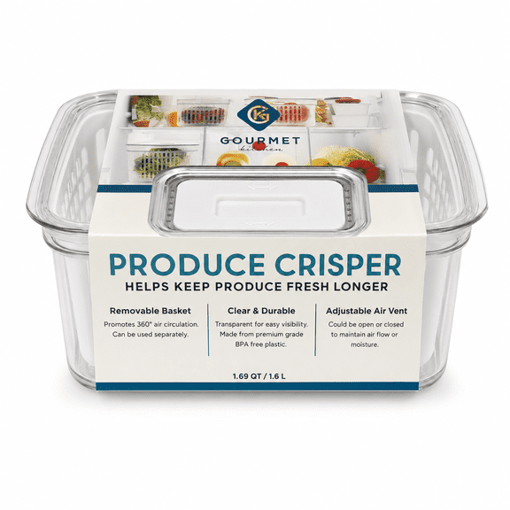 Produce Crisper 1.69 Qt with Removable Basket & Adjustable Air Vent, Clear