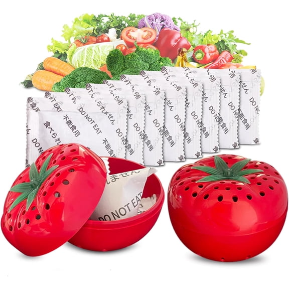 Produce Freshness Preserver Saver Kit- Keep Fruits and Vegetables Fresh Longer, Ethylene Gas and Odor Absorber in Refrigerator (2 Saver Balls+8 Refill Sachets)