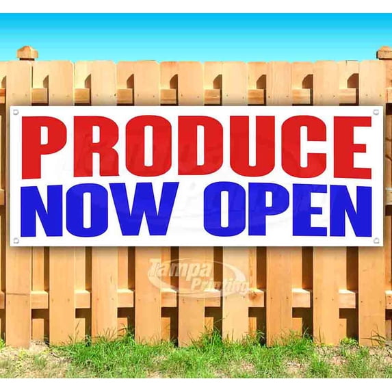 Produce Now Open 13 oz Vinyl Banner With Metal Grommets