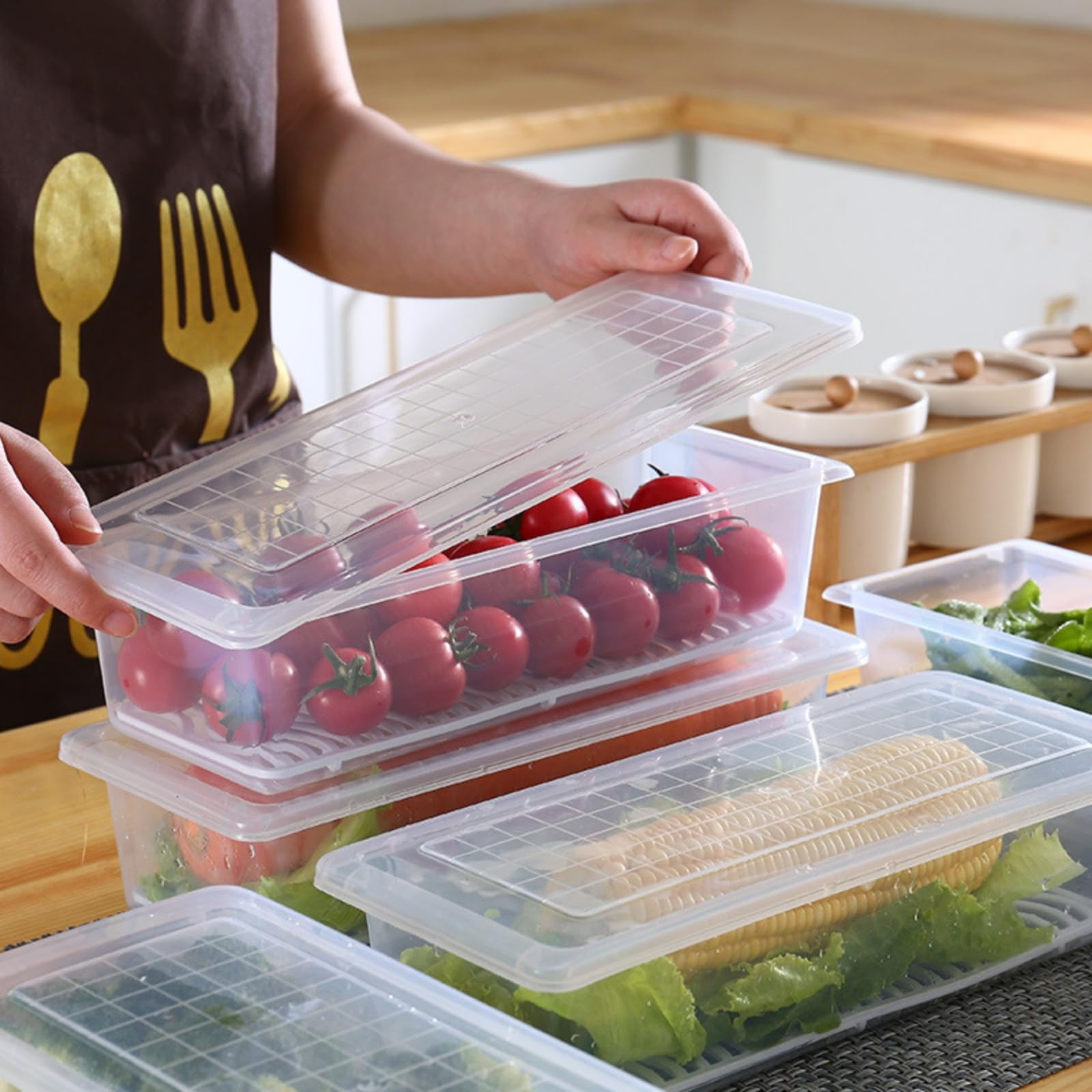 Produce Saver Containers for Refrigerator (8 Pieces) - 1.5L Fruit Storage Containers for Fridge, Vegetable Storage Containers with Drain Tray Keep Fresh for Veggie, Fruit, Lettuce and Salad