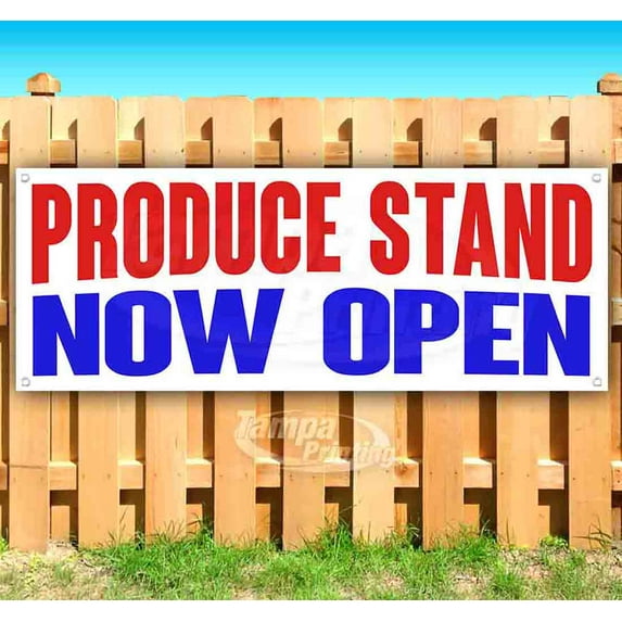 Produce Stand Now Open 13 oz Vinyl Banner With Metal Grommets