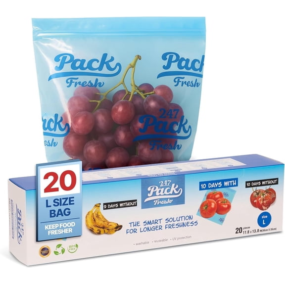 Produce Storage Bags Size L 12 x 14 Inches 1.5 Gallon Storage Bags With Zipper For Fruits Vegetables Meal Prep Lunch Pantry Use