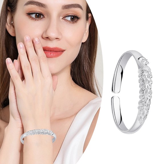 Product Bracelets Handcuff Bangle for Women 925 Silver Open Charm Adjustable Bracelet Exquisite Valentines Day Jewelry,6.3 cm,Silver