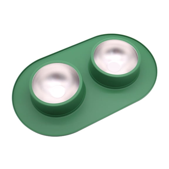 Product Cat Dog Bowls Double Dish Stainless Steel Feeder with Rubber Mat for Indoor Outdoor Use Pet Foods and Water Dishes for Cats and Dogs,One Size,Green