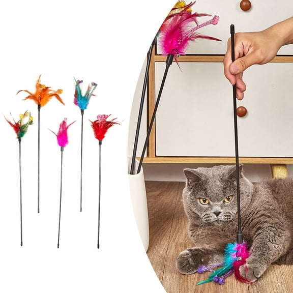Product Cat Teasers Interactive Wand Toy for Cats - 20-Inch Feather Teaser Stick with Non- Handle and Loud Squeak