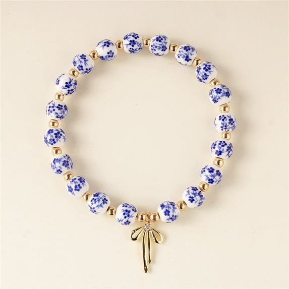 Product Category Bracelets 1 — Chinese Blue and White Porcelain Beaded Bracelet for Women Handmade Boho Style Elastic String Jewelry for Daily Wear