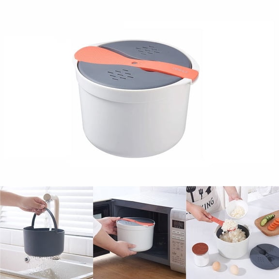 Cookware Microwave Rice Cooker 8 Cup Full Set with Lid Spatula Measuring Cup Easy Clean Durable Brown White for Meal Prep and Daily Cooking