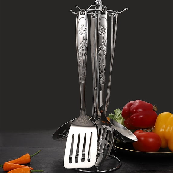 Kitchen Utensil Set Including Durable Soup Spoon and Extended Heavy Duty Frying Spatula for Home Cooking