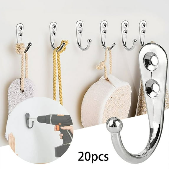 Product Category Hooks 1 - Retro Wall Hanger Set for Organizing Coats Towels and Clothes - Rustproof Hardware for Durable Hanging - 20 Pack Silver