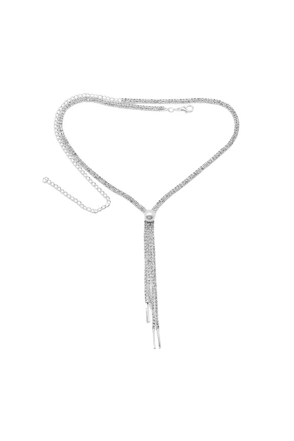 Product Category Necklaces & Pendants | Elegant Silver Rhinestone Necklace for Women with Pearl Tassel – Sparkling Y-Shape Jewelry for Everyday and Occasions
