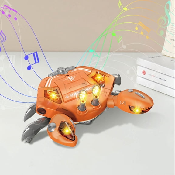 Product Category Novelty Toy Interactive Music Crab Crawling Toy for Kids Light-Up Crab Toy with Obstacle Avoidance and Baby Musical Crawling, 3.94×7.4 in, Orange