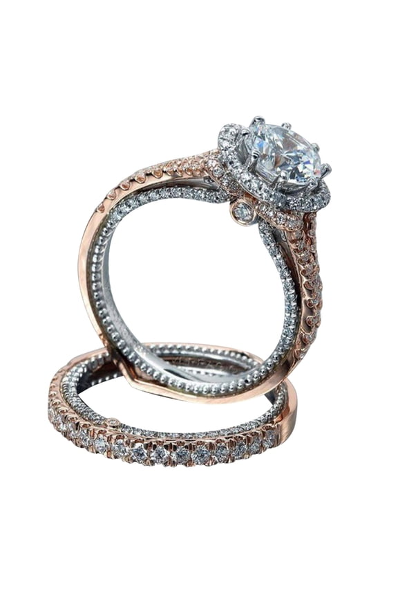 Round Silver Engagement & Wedding Ring Sets, Alloy, New York City Theme, Size 7, 1 Count