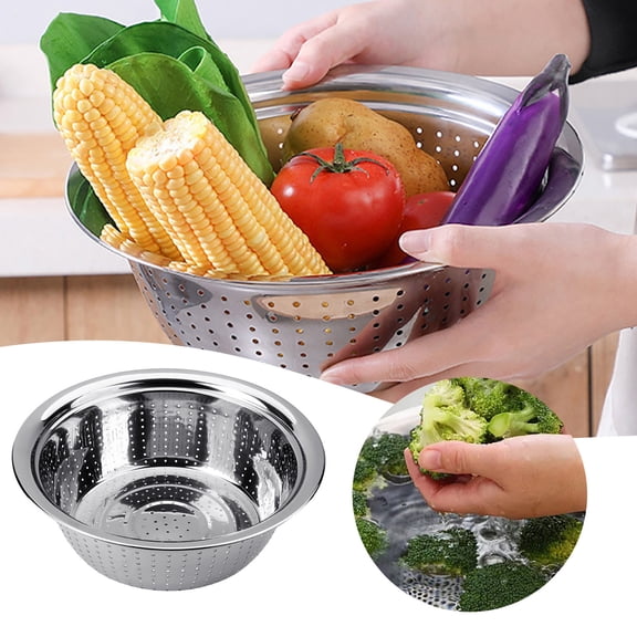 Product Category Strainer Pot and Colander for Rinse and Drain - Stainless Steel Rice Washing Bowl with Side Drainers for Veggies Fruit Kitchen