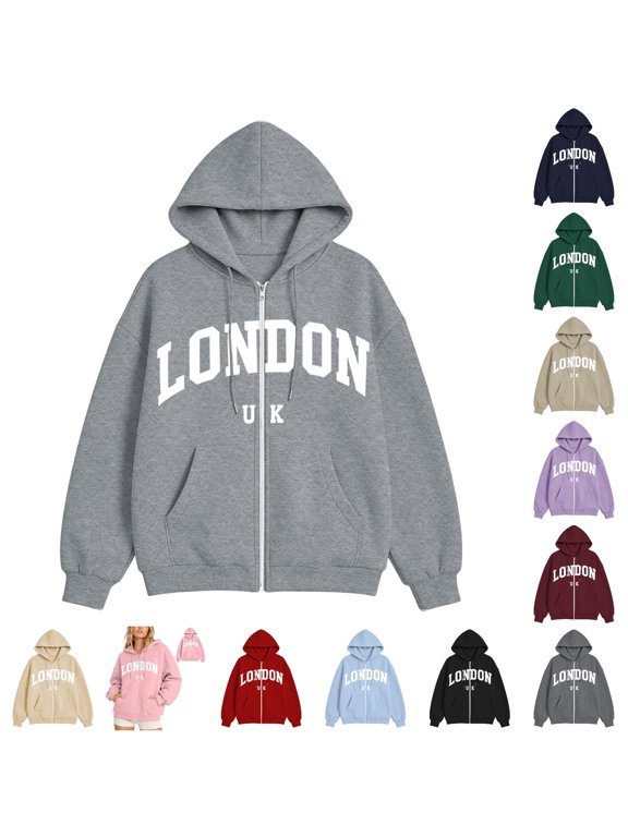 Product Category Women's Hoodies & Sweatshirts - Hoodies For UK 2026 Winter jackets oversized zip up longline casual pullovers with crewneck long sleeves fashion