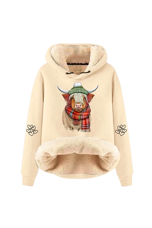 Product Category Women's Hoodies Sweatshirts — Ladies' Winter Thick Warm Solid Lamb Hoodie Coat for Cold Weather Beige 5XL