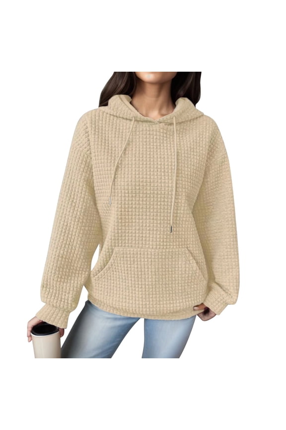 Product Category Women's Hoodies Sweatshirts — Product Title Womens Hoodie With Loose Pullover Long Sleeve Spliced With String Pocket Hoodie Sweater Beige 2XL