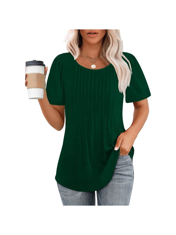 Product Category Women's T-Shirts - Wom T Shirts Short Sleeve Pleated Dressy Casual Neck Summer Tops Blouses