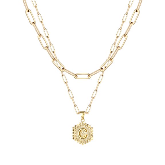 Product Class Necklaces Pendants Gold Initial Necklace Set for Women with Alphabet Charms 26 Letter Pendant Jewelry for and Adults 2PCS,16/20/0.6 inch,GoldC