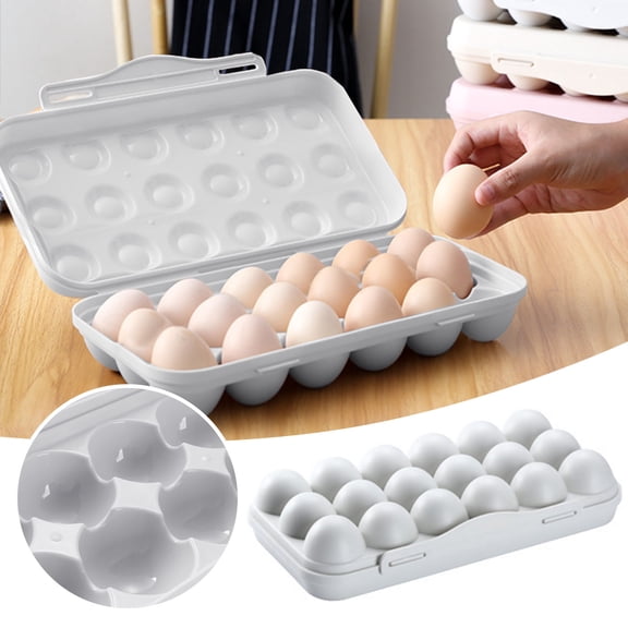 Food Storage 18-Grid Refrigerator Egg Organizer Tray for Damaged Egg Recovery and Safe Egg Storage, 11.8×5.9×2.5 inch, White