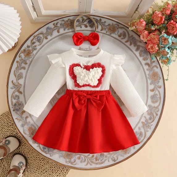 Product Classification Girls Dresses Product Title Girls Long Sleeve Bowknot Ribbed Dress Headbands Set for Everyday Casual and Schoolwear
